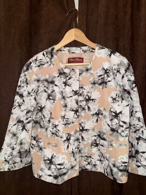 MaxMara Beige Floral Print Collarless Jacket